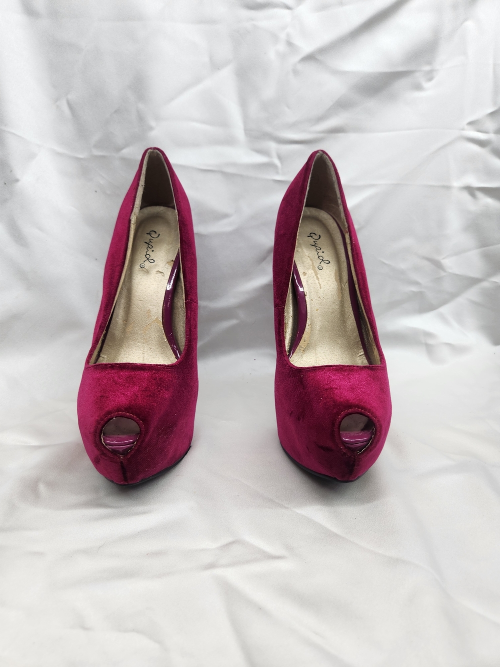 Qupid Magenta Velvet Open-Toe Platform Pumps - Women's Heels